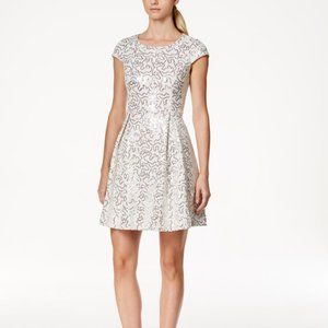 CALVIN KLEIN Sequin Fit and Flare Cap Sleeve Dress